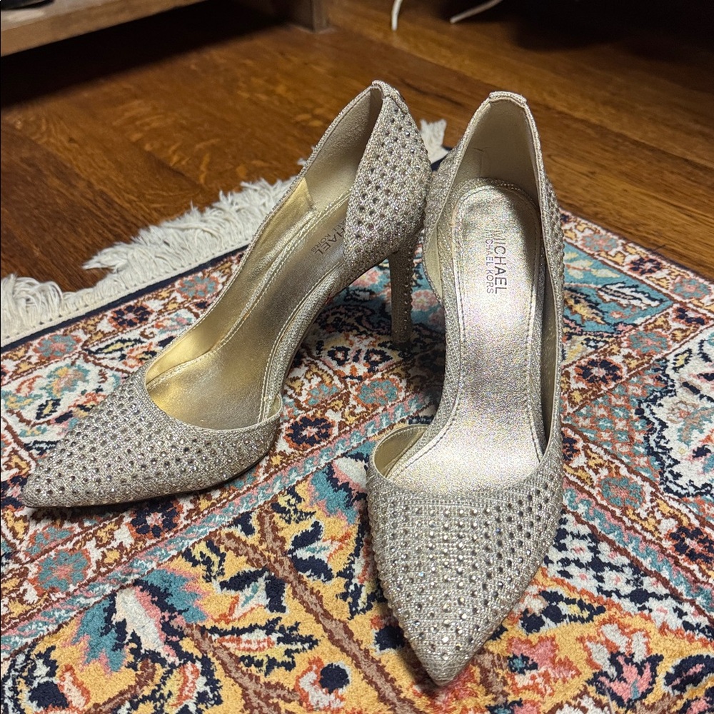 Michael Kors Glittering Silvery Gold Studded Heels